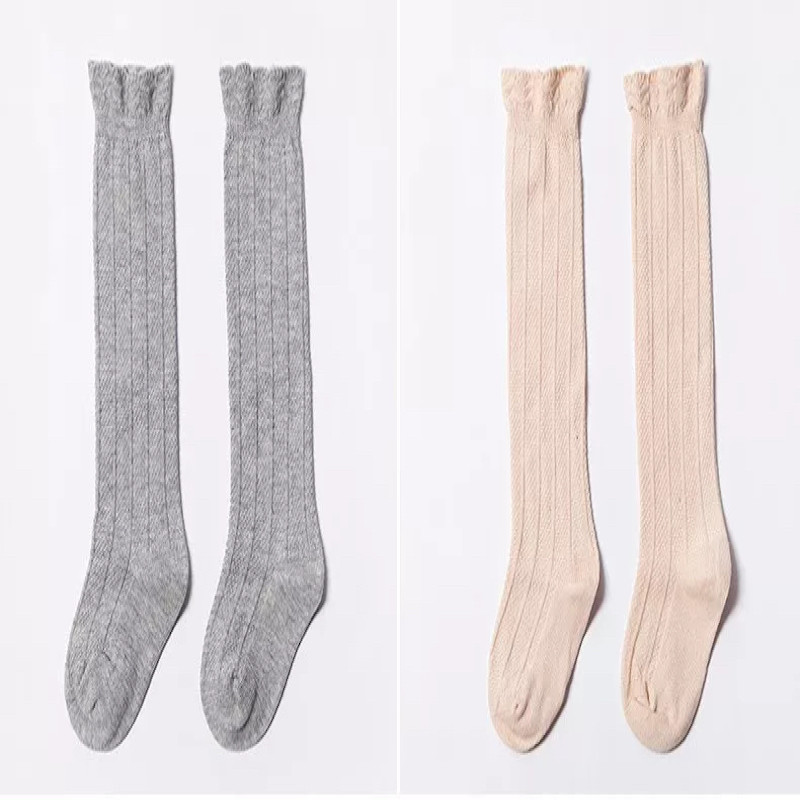 Spring Combed Cotton Knee high Toddler Girls Stocking Sock Set